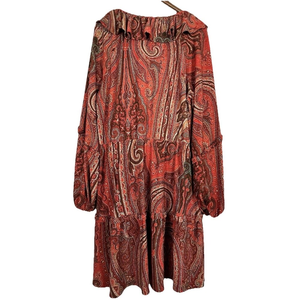 Lauren Ralph Lauren Paisley Tiered Dress Size 14 Boho Peasant Fall Midi - Picture 3 of 16